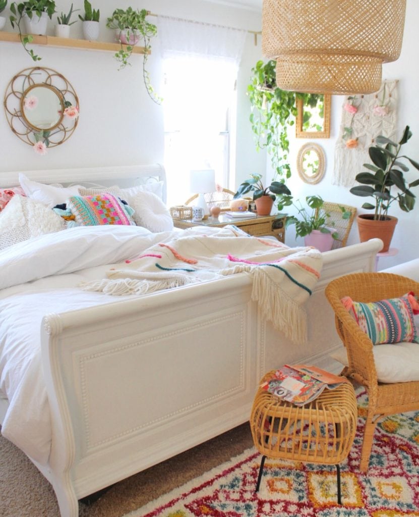 colorful bohemian home, bohemian style bedroom
