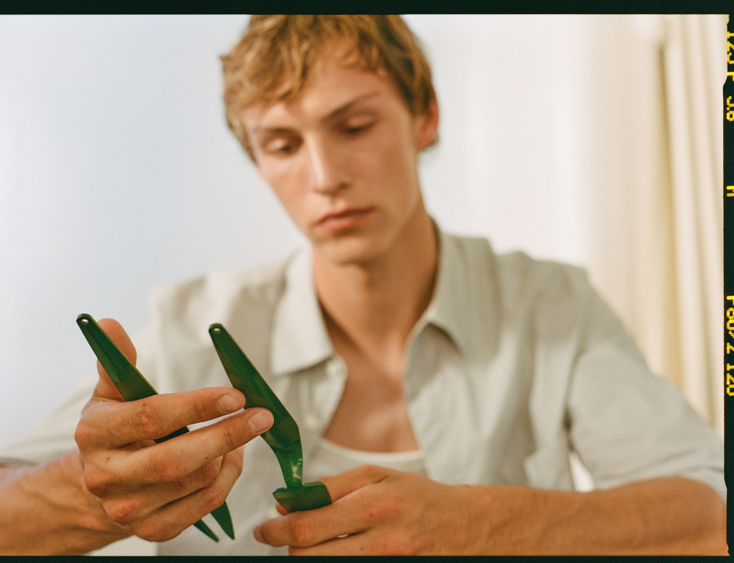 man examining house plant tool set duo