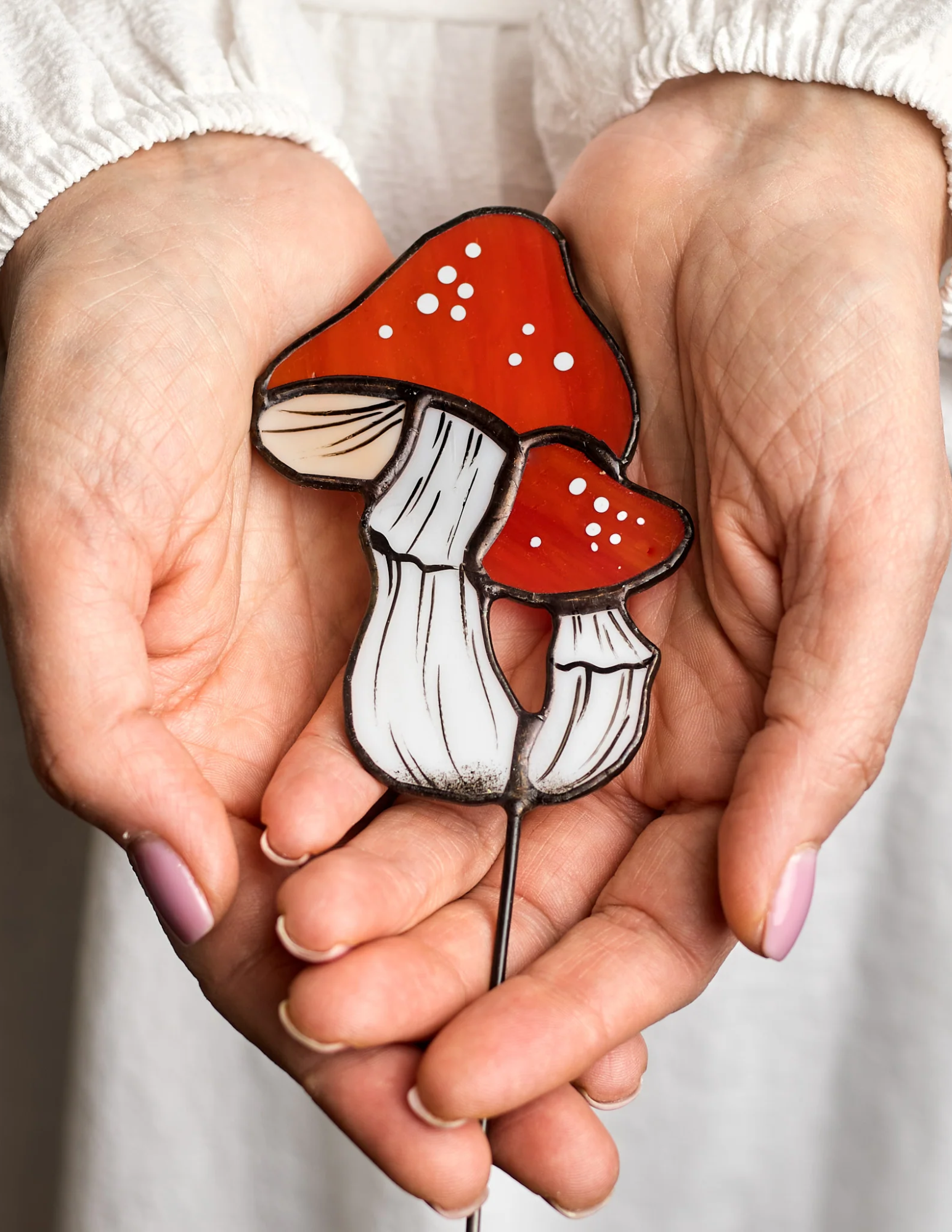 mushroom pot stake in hands