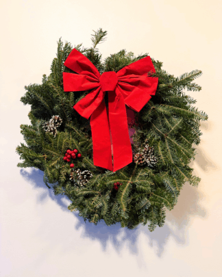 fraser fir wreath on wall